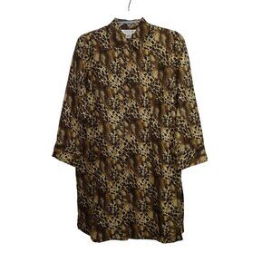 Allison Taylor Leopard Animal Print Silk Blouse Shirt Dress Women Size M Long Sl